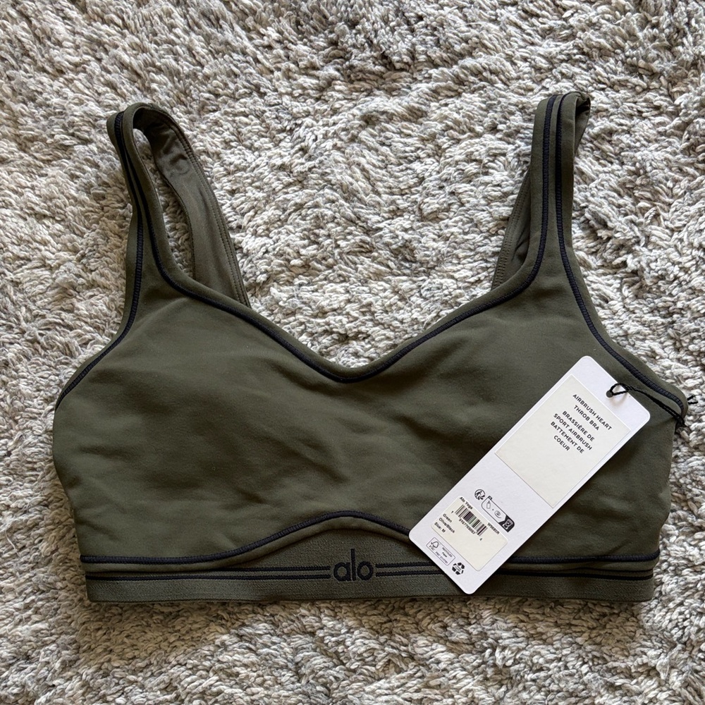 ALO Yoga Olive Airbrush Heart throb bra